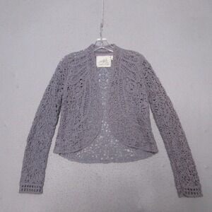 Angel of the North Anthropologie Sweater Cardigan Small Gray Crochet Grandma Y2K